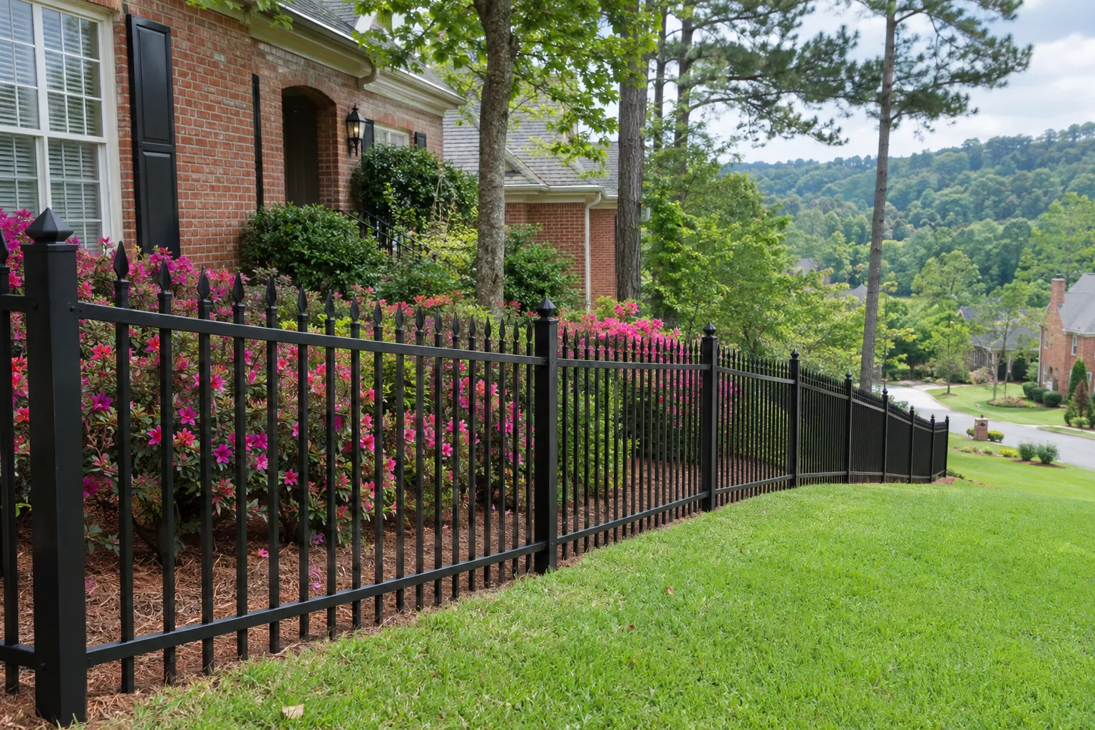 Black aluminum fence in front of a Birmingham, AL home