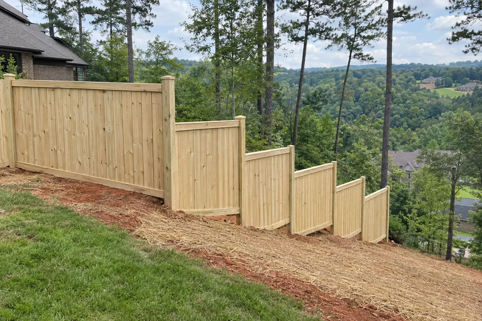 Stepped wood fence on a sloped Birmingham, AL lot
